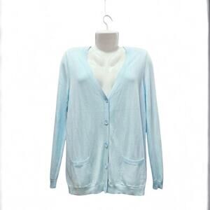 Talbots Women's Lt. Blue Button Front Cardigan Sweater Pockets Lightweight SZ M